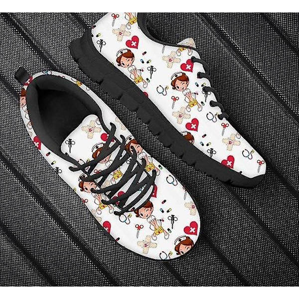 Vårsköterska Ballerinaskor, Söta tecknade sneakers för damer Set-2 45 / HMFA002BAQ