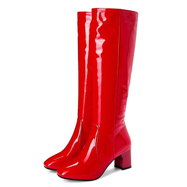 Knähöga Knähöga Lackläder Knähöga vattentäta stövlar Red 4