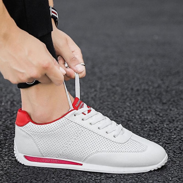 Läder Sneakers, Sport Vulkaniserade Skor Red (hole) CN 43(Insole 26.5 cm