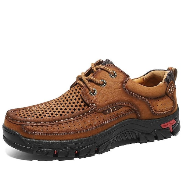 Sommar- Halkfri gummisula, läder utomhussneakers Set-a 8.5 / Khaki-lace-punched