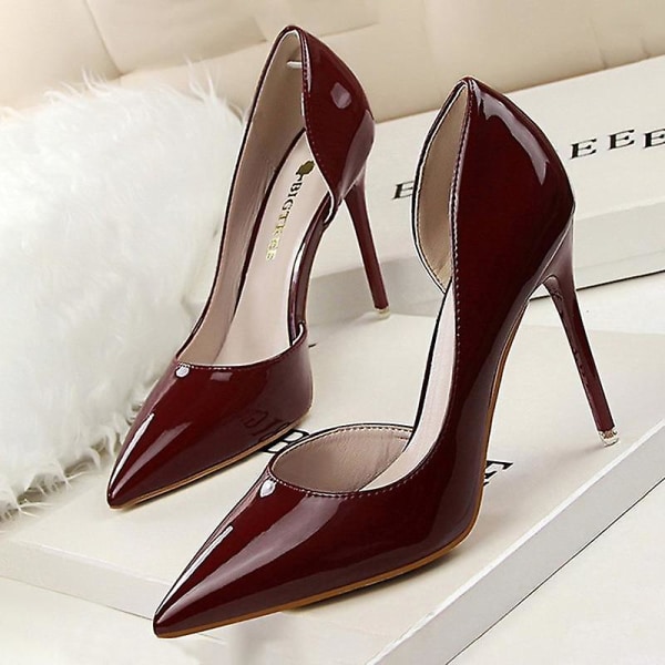 Läderklackar Mode Kvinna Pumps, Stilettskor winered 38