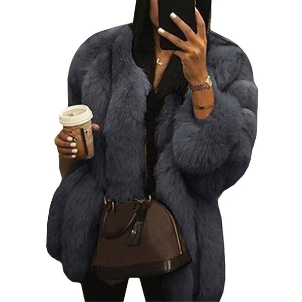 Kvinnor Teddy Bear Faux Fur Coat Jacka Oversized Ytterkläder grå S