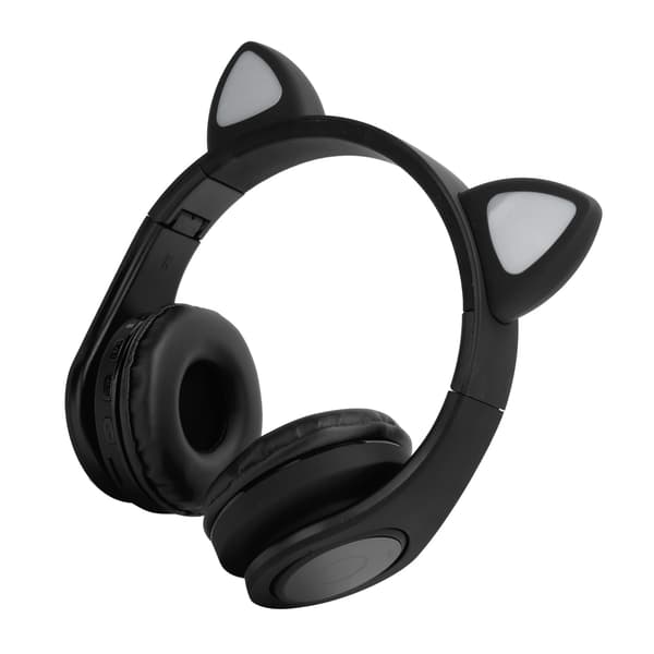 LED Brusreducerande Headset Kattöron Bluetooth 5.0 Headset med Mikrofon för Unga Människor Svart