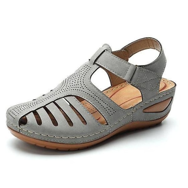 Kvinna sommar läder vintage sandaler Gray 41