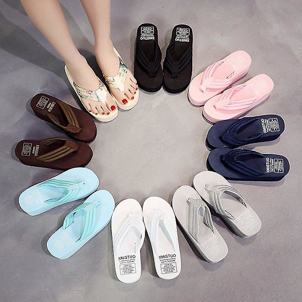 Sommar högklackat plattform, halkfria flip-flops sandaler gray 34