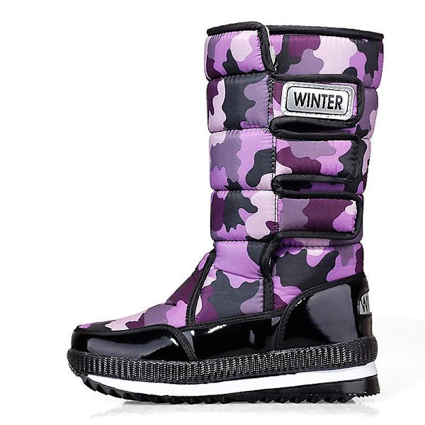 Snökängor för kvinnor, platåskor, tjock plysch, halkfria, mellanhöga. purple Z02WBO314 5