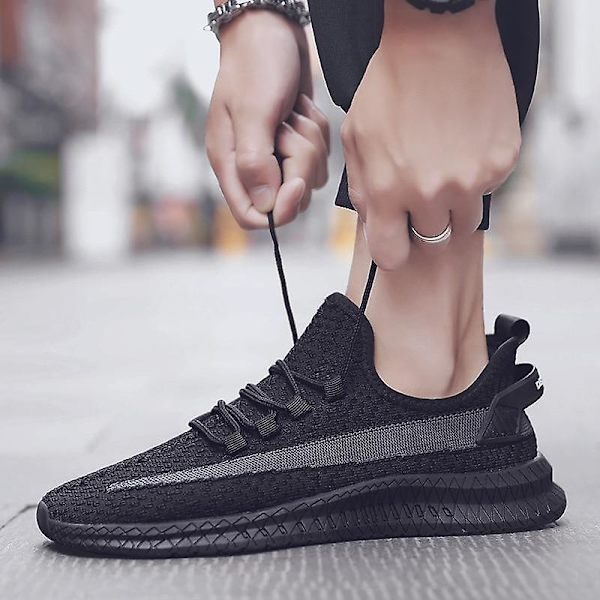 Nya män Casual Lac-up Lättvikts bekväma ventilerande sneakers Black red 41