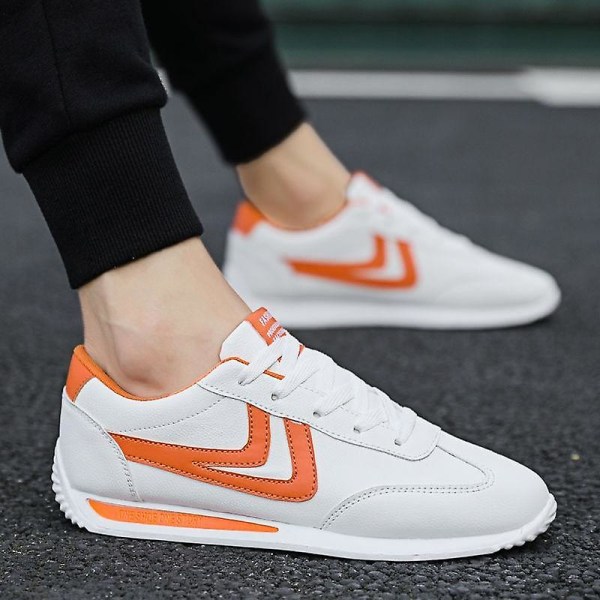 Män Casual Höst Mode Läder Sneakers Orange B 8.5