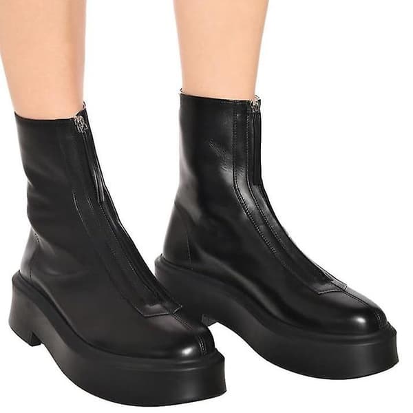 Front Zipper Plattform Kvinna Ankel Boots 35 / Leather Lining White