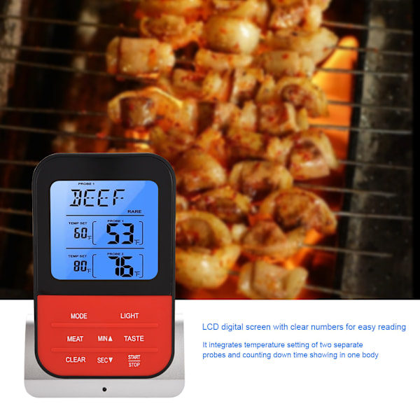 LCD Digital Mattermometer med Dubbla Probsensorer Timer för Matlagning Bakning BBQ (Silverbas)