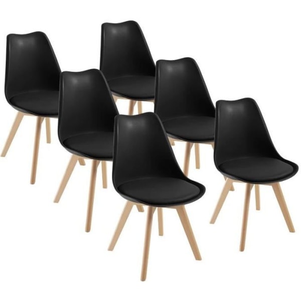 Set med 6 DEWINNER stolar - Färg: Svart - Stil: Skandinavisk - Ben: trä
