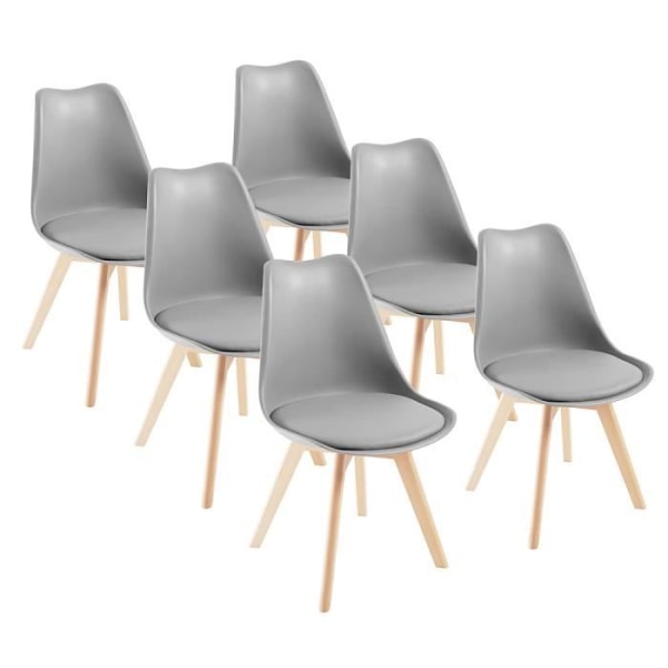 Set med 6 DEWINNER stolar - Färg: Grå - Stil: Skandinavisk - Ben: trä