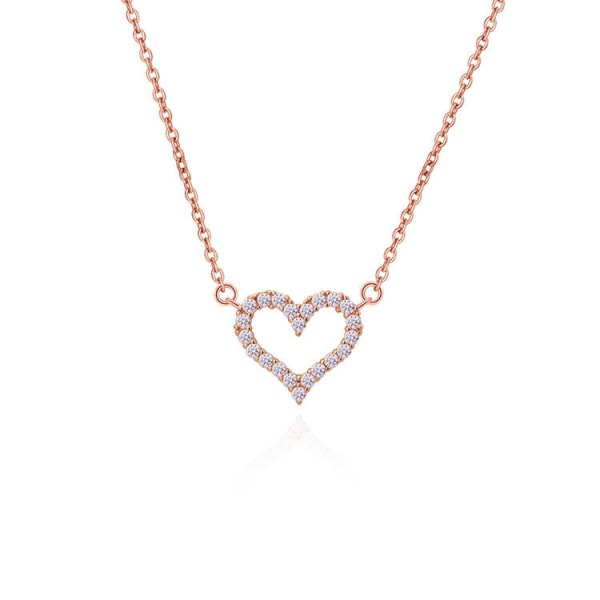 Silverpläterat öppet hjärta halsband skapat med kristaller Kärlek hjärta nyckelbenskedja Rose Gold