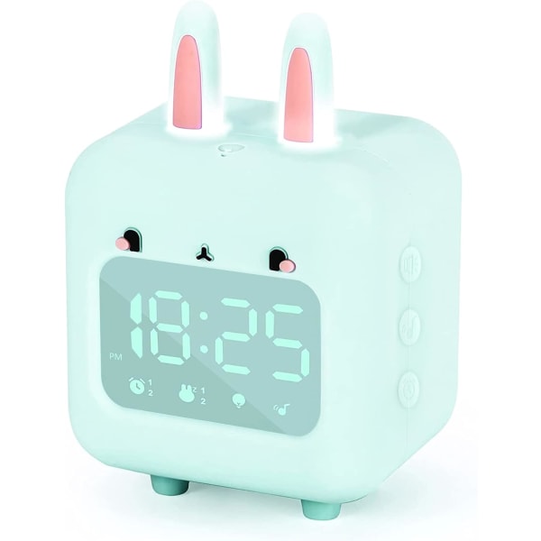 Barnväckarklocka, digital kaninklocka med nattljus, timer och snoozing Sleep Trainer Bedside Clock USB Uppladdningsbar W green