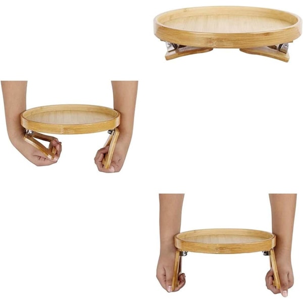 Soffbricka Bord Naturligt trä Soffarmsbord, rund soffarmsbricka Bärbar hopfällbar kopphållare för soffa