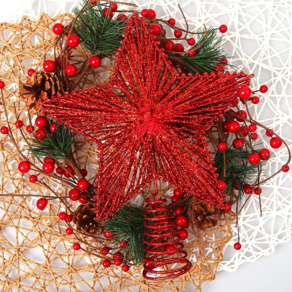 Glittrande julstjärna Treetop Hallow Wire Star Christmas Topper Xmas Tree Decoration Star för julgransprydnad red