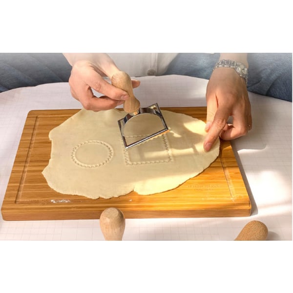 Skärstämpel Set-ledande degskärare och press med trähandtag-För Ravioli Pasta Dumplings Lasagne 1