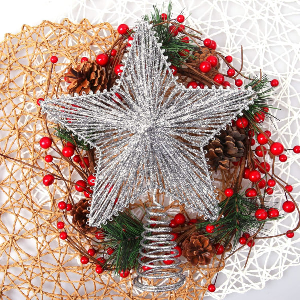 Glittrande julstjärna Treetop Hallow Wire Star Christmas Topper Xmas Tree Decoration Star för julgransprydnad silver