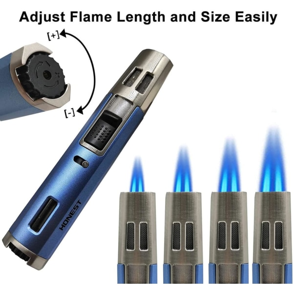 Ficklampa Refillable Butan Ficklampa Justerbar Pen Tändare Double Flame Tändare Multipurpose Blue
