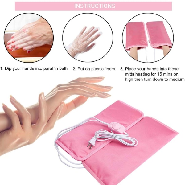 Elektriska uppvärmda vantar handskar för paraffinhandvaxbehandling, nail art , terapi SPA-vantar (rosa)