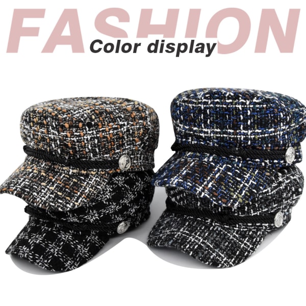 Damer Hundtandsmönstrad Mössa Dam Kort Brätte Visir Beret Mode Casual Hatt Retro Brittisk Stil Elegant Vinter Platta Hattar hidden cyan