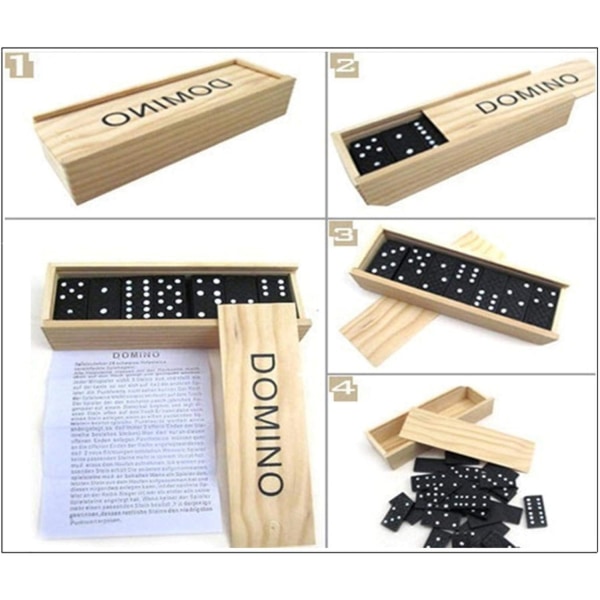 Domino set - hög standard 28 st dubbel 6 domino set Professionell svart domino med trälåda för barn Vuxna