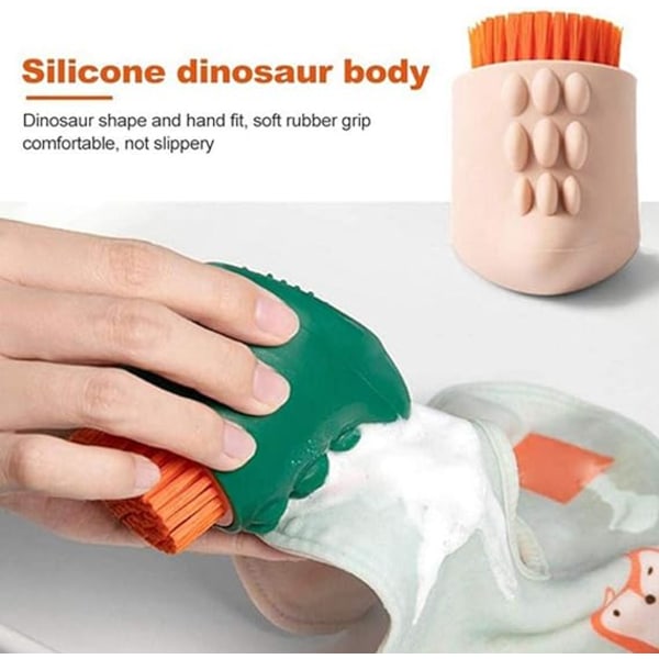 3 st silikontvättborste med söt dinosaurieform, mjuk, flexibel tvättborste för flerbrukshushållsrengöring Bru white