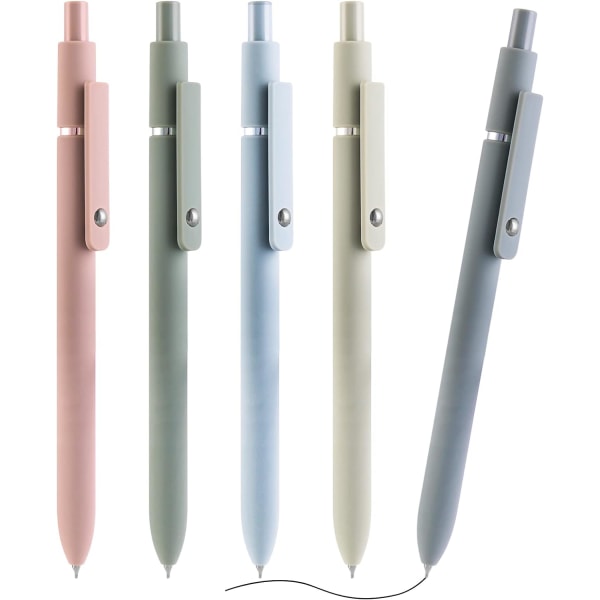 Estetiska kulspetspennor, 0,5 mm indragbara gelbläckpennor Svart bläck Pastellrullekulspennor för skolkontorspresent, 5 st 1