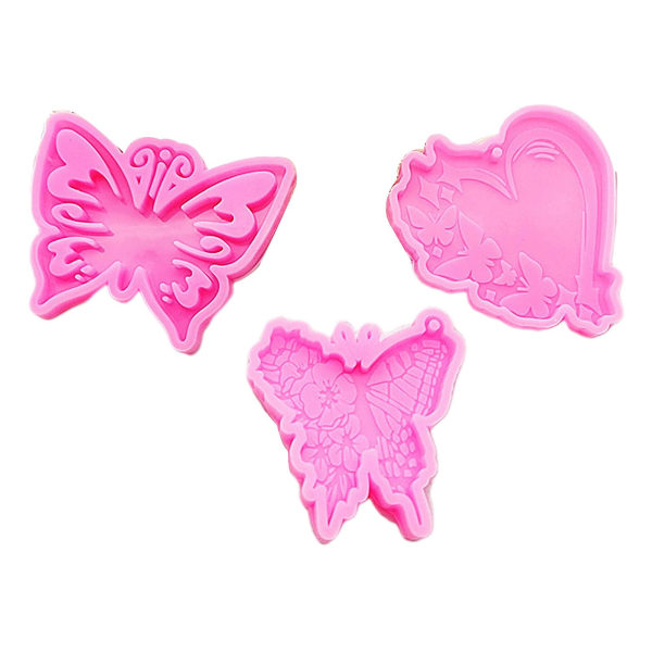 3x Silikon Nyckelring Form Butterfly Pendel Epoxi Mould med Hål Diy