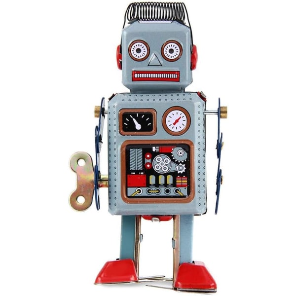 Plåtleksaksrobot, rolig vintage mekanisk robotleksak Clockwork Wind Up Toys Walking Radar Robot Plåtleksak med nyckel blå