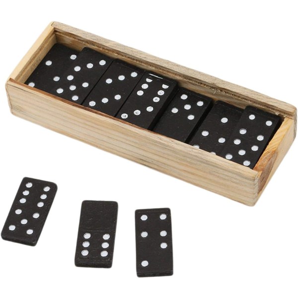 Domino set - hög standard 28 st dubbel 6 domino set Professionell svart domino med trälåda för barn Vuxna