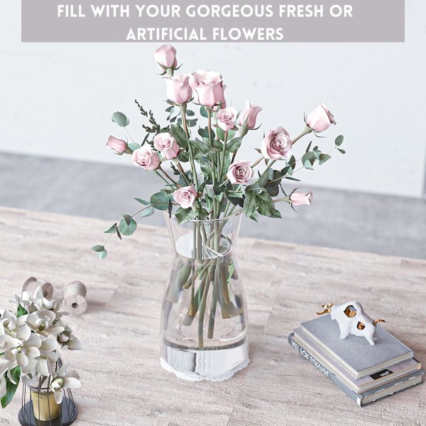 Klarglasvas - Blomstervas av högsta kvalitet - Vas för blommor för rustik heminredning, dekorativ vit vas för Moder