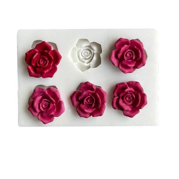 6Cavity 3D Rose Shape Silikonform DIY Blomma Fondant Choklad