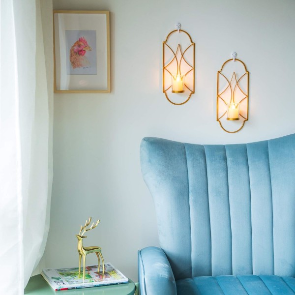 Vägglampa Ljusstake Dekor med glas, Ljuslampshållare för vägg, Hemväggkonst för öppen spisgård gold