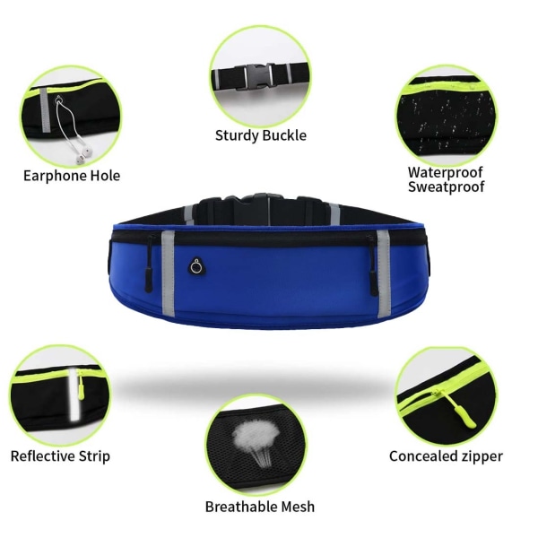 Löparbälte med vattentät justerbar elastisk rem, svetttäta midjeväskor med stor kapacitet, perfekt för löpning dark blue