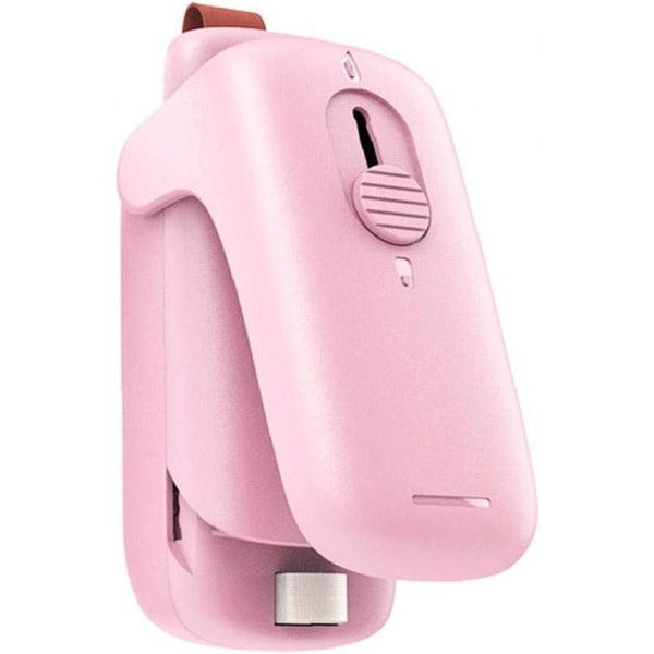 1st Mini Bag Sealer 2 i 1 handhållen värmeförseglingsmaskin Bärbar med läderrep för hemkök Plastförvaring Ba pink