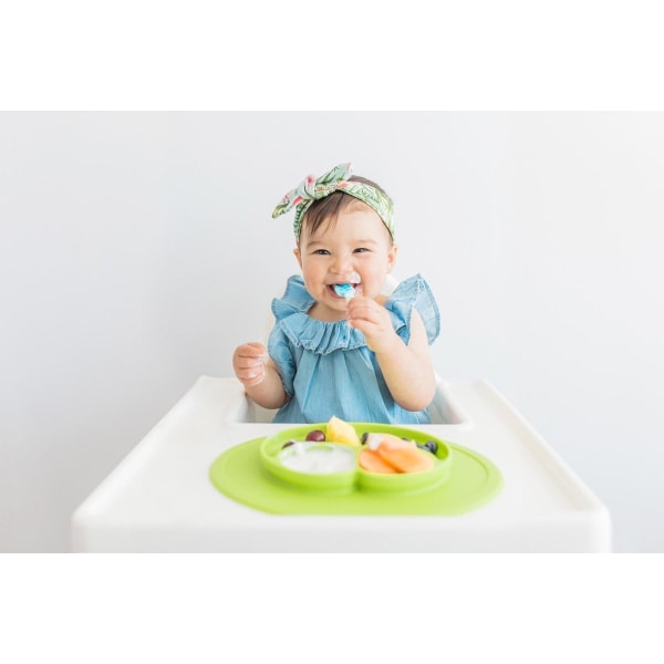 Baby av silikon, halkfri bärbar matningsunderlägg, självmatningsträning, mattallrikar för avvänjande bebisar, blue
