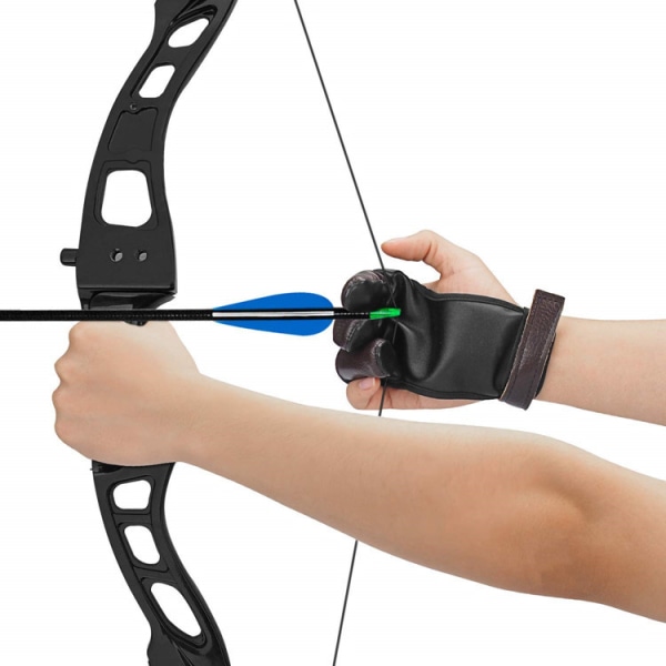 Tillbehör för bågskyttehandskar - Läderhandskar för recurve- och compoundbåge - Tre fingrar för män, kvinnor och ungdomar 8 9cm