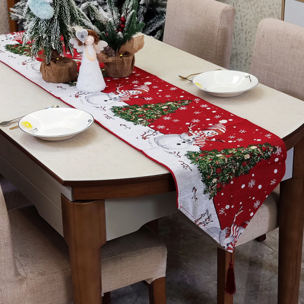1 st julbroderad bordslöpare julbordslinnen för juldekoration Hembordsduk Dekorativ bomull Lin