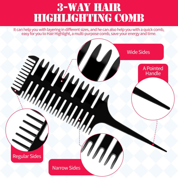 3-vägs hårsektionering Kam Vävning Sektionering Foiling Kamstyling Hårfärgningskammar för hårfärgning, mikroflätning, 3p black