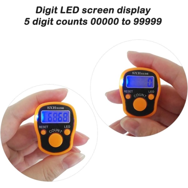 Fingerräknare - 5 digitala LED elektroniska fingerräknare, mekanisk manuell klickerräknare Orange
