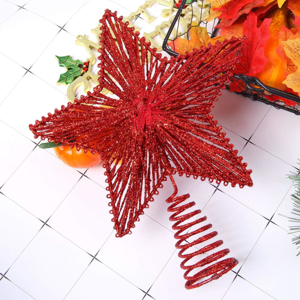 Glittrande julstjärna Treetop Hallow Wire Star Christmas Topper Xmas Tree Decoration Star för julgransprydnad red