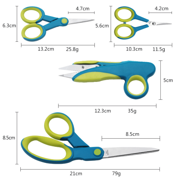 Saxar, saxar i rostfritt stål, saxar med mjukt grepp, lämpliga för hem, kontor och skola, 4 set blue