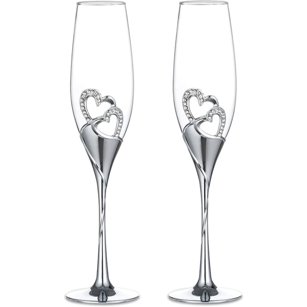 Kreativa champagneglasset Set hjärtformade bröllopschampagnepresent Silver