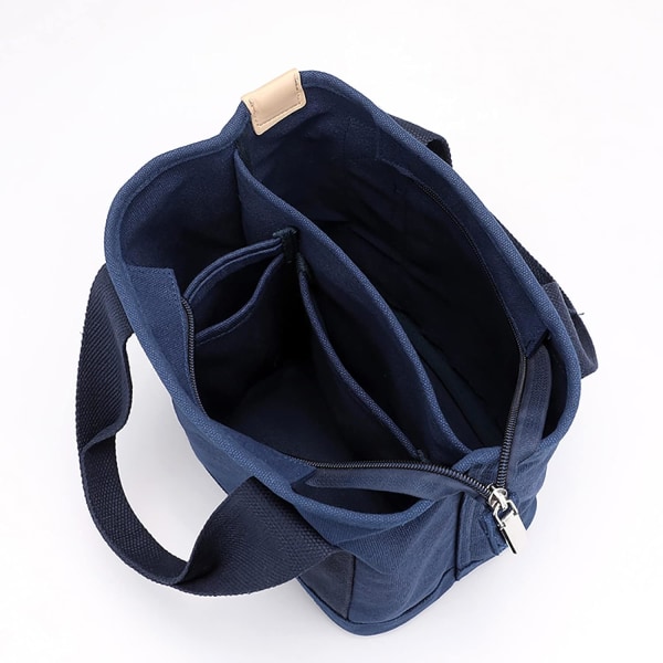 Modecanvasväska, tygväska förvaringsväska Handväska med flera fickor Handväska med stor kapacitet Handväska med flera fickor för resor dark blue