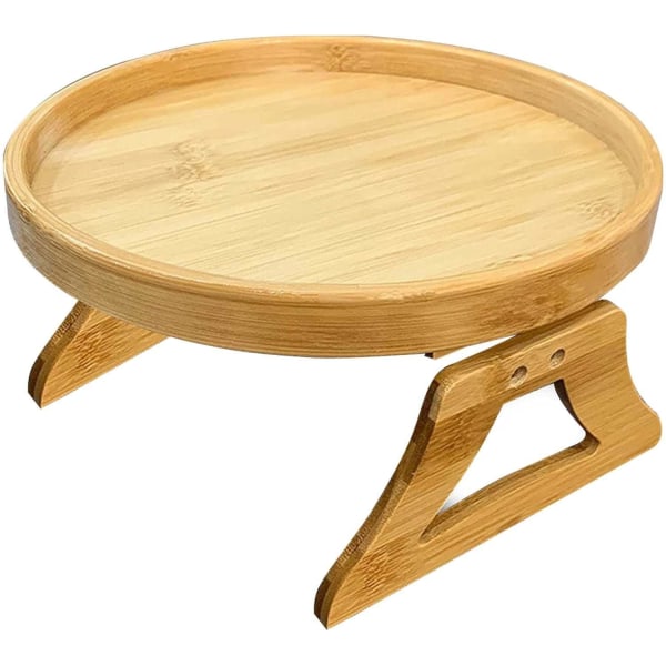 Soffbricka Bord Naturligt trä Soffarmsbord, rund soffarmsbricka Bärbar hopfällbar kopphållare för soffa