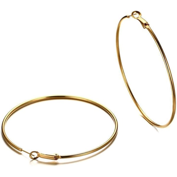 Silver Gold Hoop Örhängen Rostfritt stål Stora Hoop Örhängen för kvinnor Hypoallergena Hoop Örhängen Set Gold 50mm
