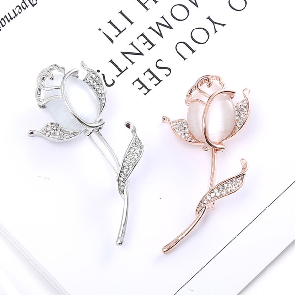 Kristallbrosch, elegant Rose Flower Mode Pin Present för kvinnor Flickor 1 st silver  
