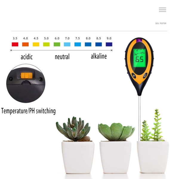 Jord pH-mätare, 4-i-1 jordfuktighet/ljus/pH/temperaturtestare Trädgårdsredskapssatser för växtvård, idealisk jordmätare