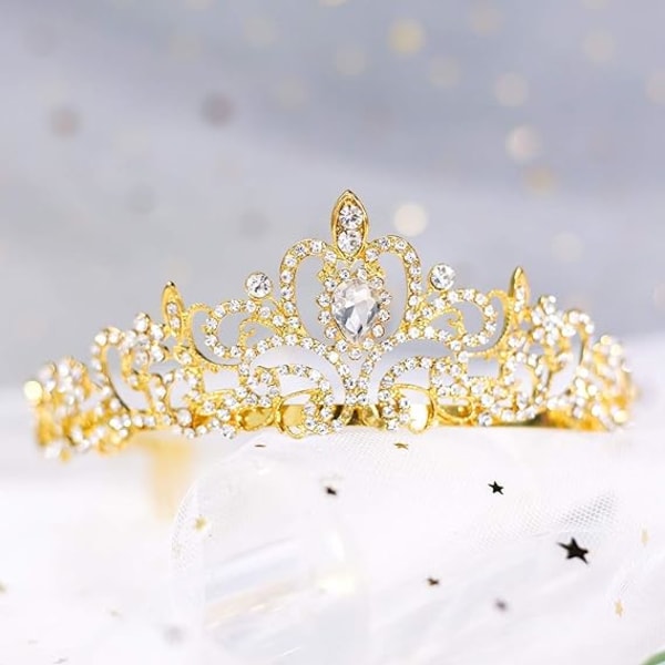 Kristall Tiara krona med strass kam för bröllop Bröllops kronan Bal Pageants Prinsessfester födelsedag (kam stil-4 gold 13*5cm